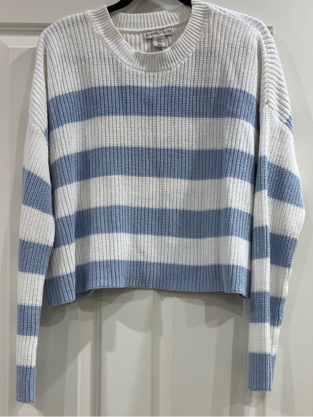 Sincerely Jules Blue & White Striped Ribbed Knit Sweater – Size XL